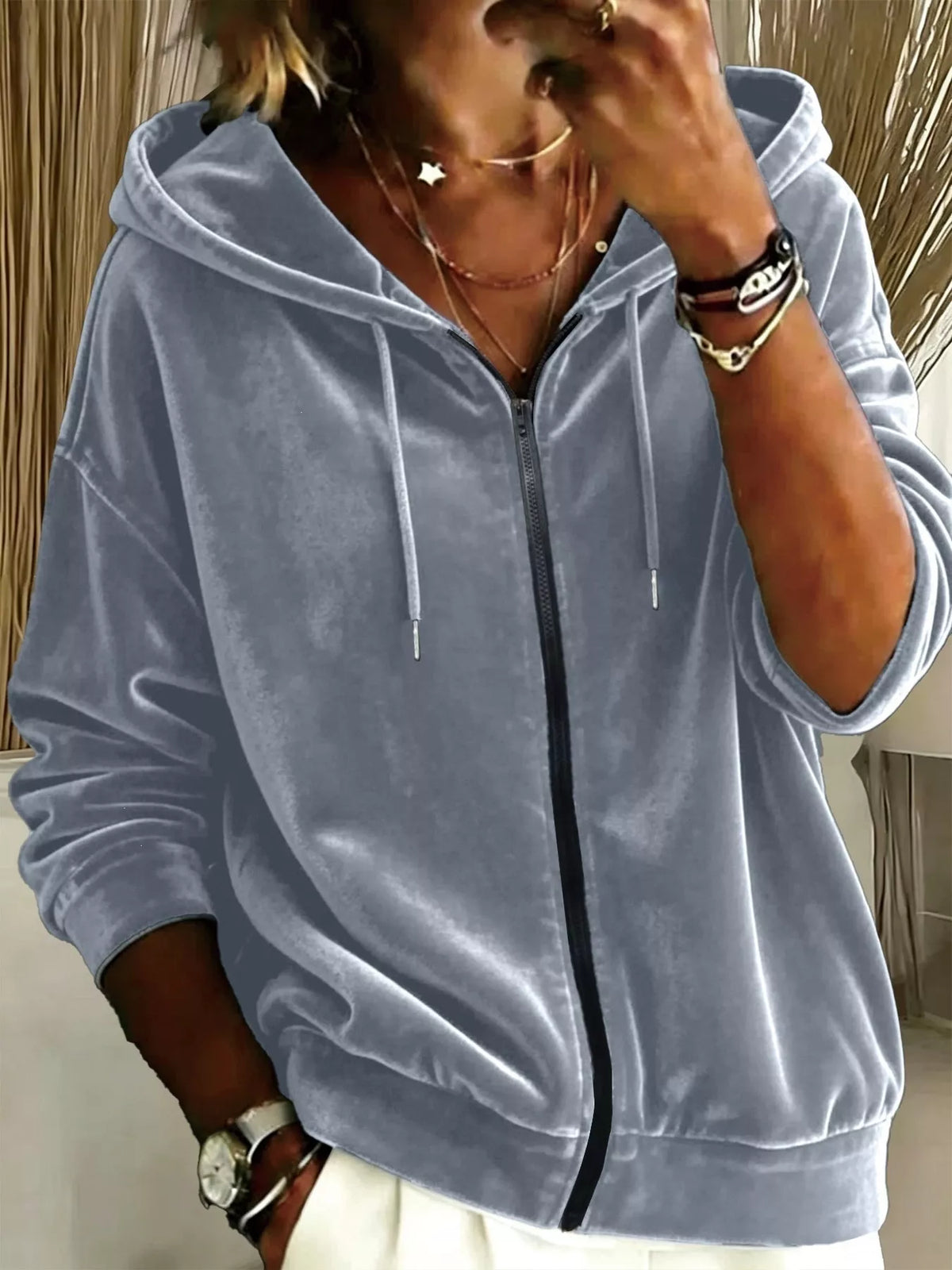 Full Size Velvet Zip-Up Hoodie Plus Size