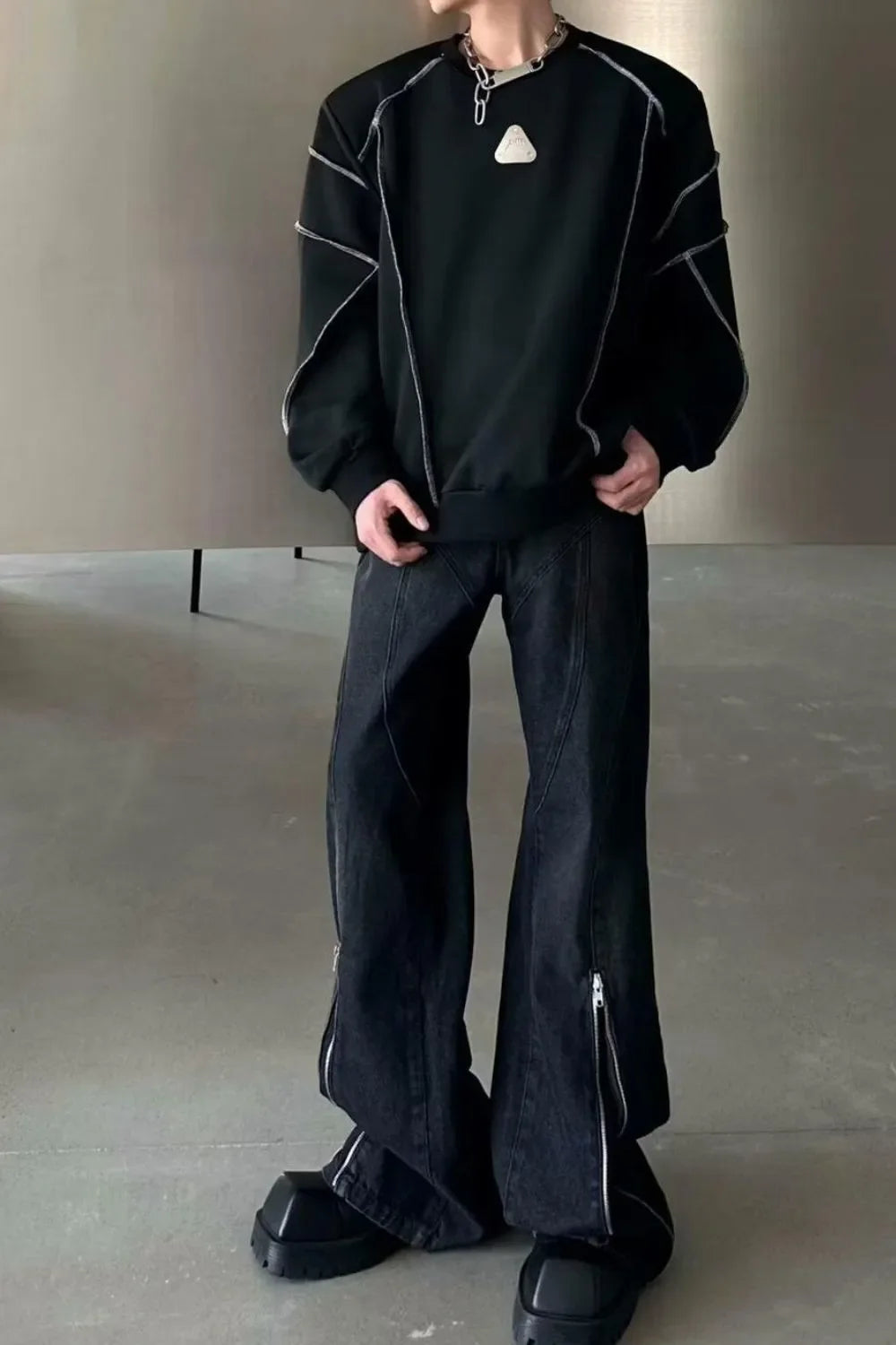 Men's Plus Size Washed Flare Jeans with Zipper Detail