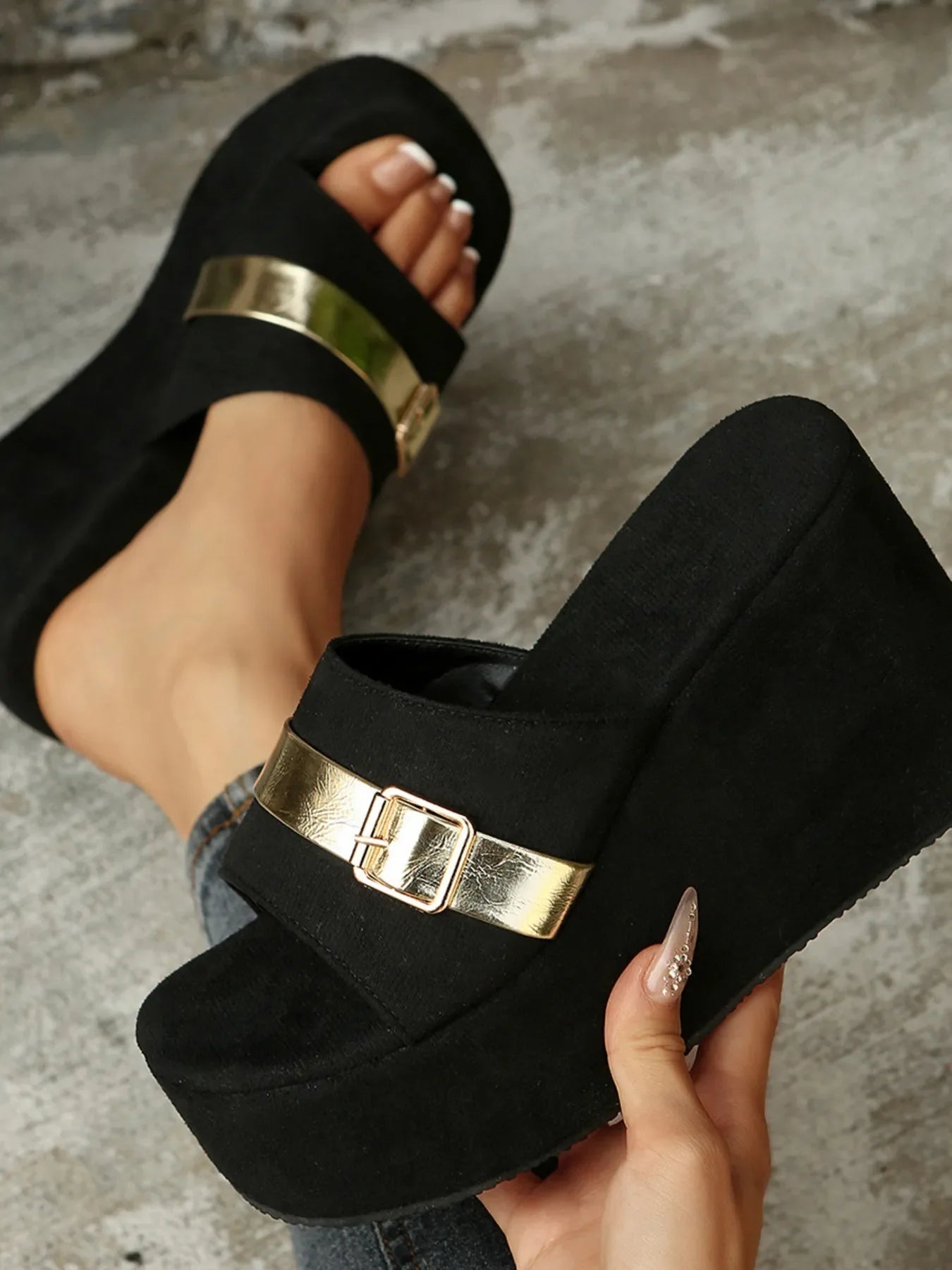 Platform Wedge Sandals with Buckle Straps