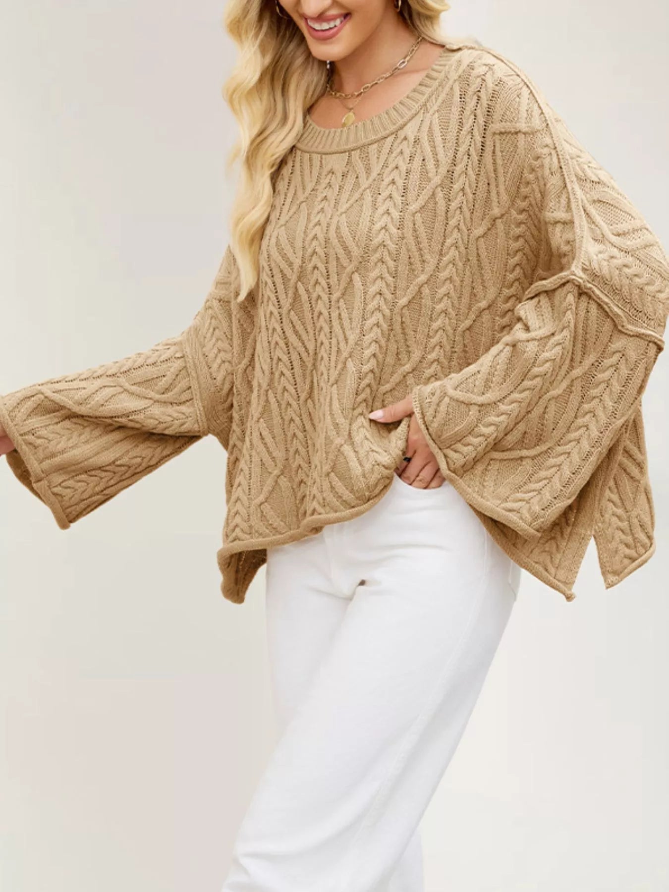 Cozy Cable Knit Drop Shoulder Oversize Sweater