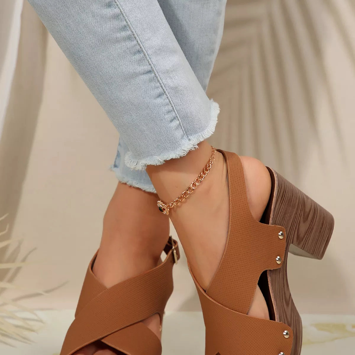 Crisscross Block Heels Sandals