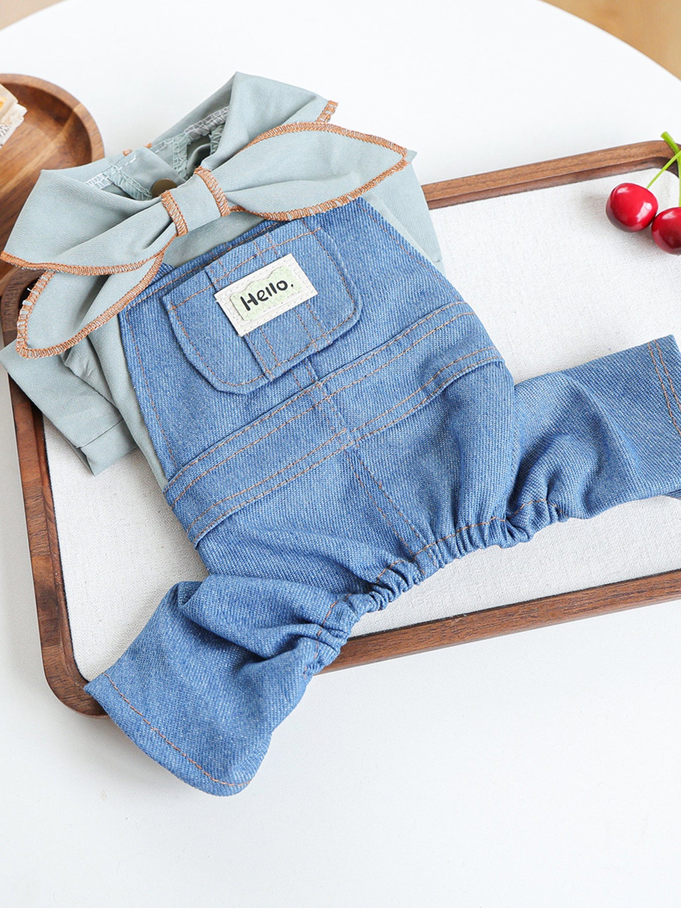 Denim Pet Jumpsuits with Bowknot