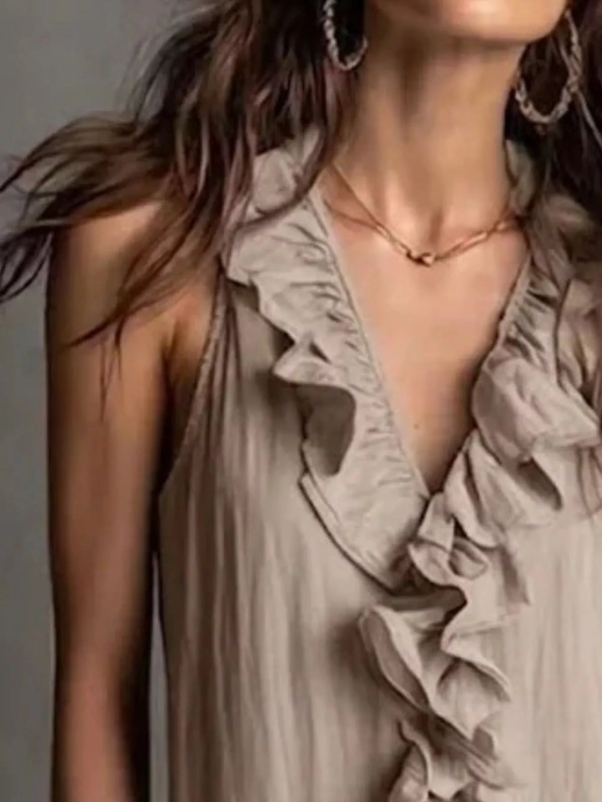 Sleeveless Ruffle Trim V-Neck Midi Dress