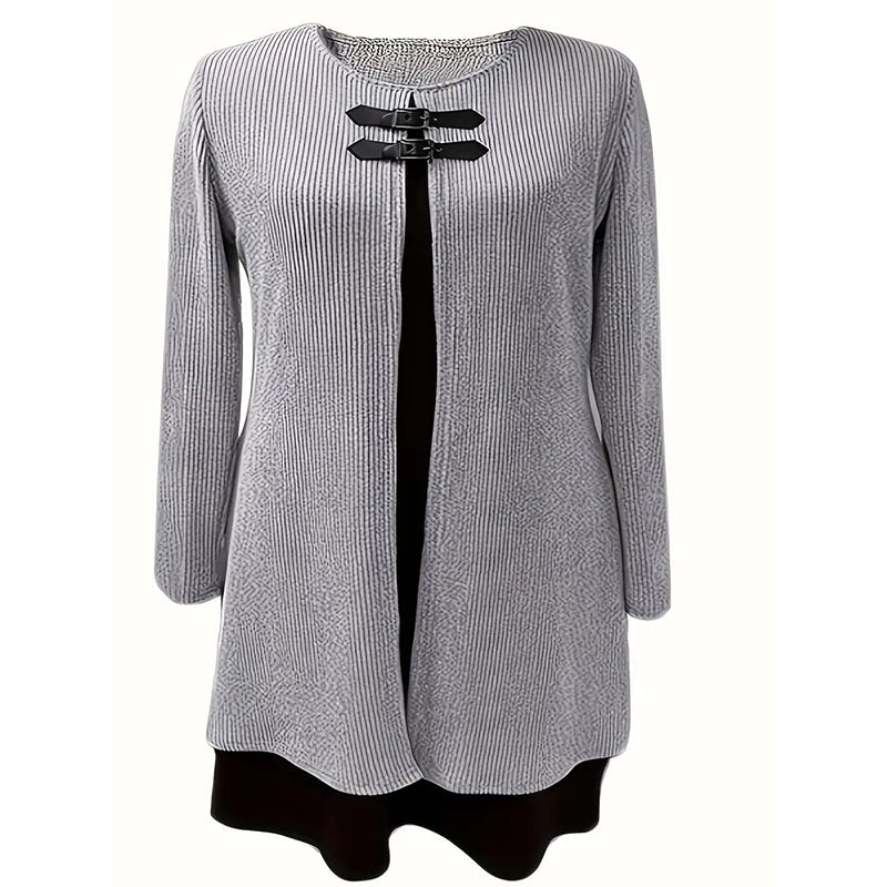 Women's Color-Block Midi Dress, Long Sleeve Faux Two-Piece Daily Dress (See size chart where applicable)