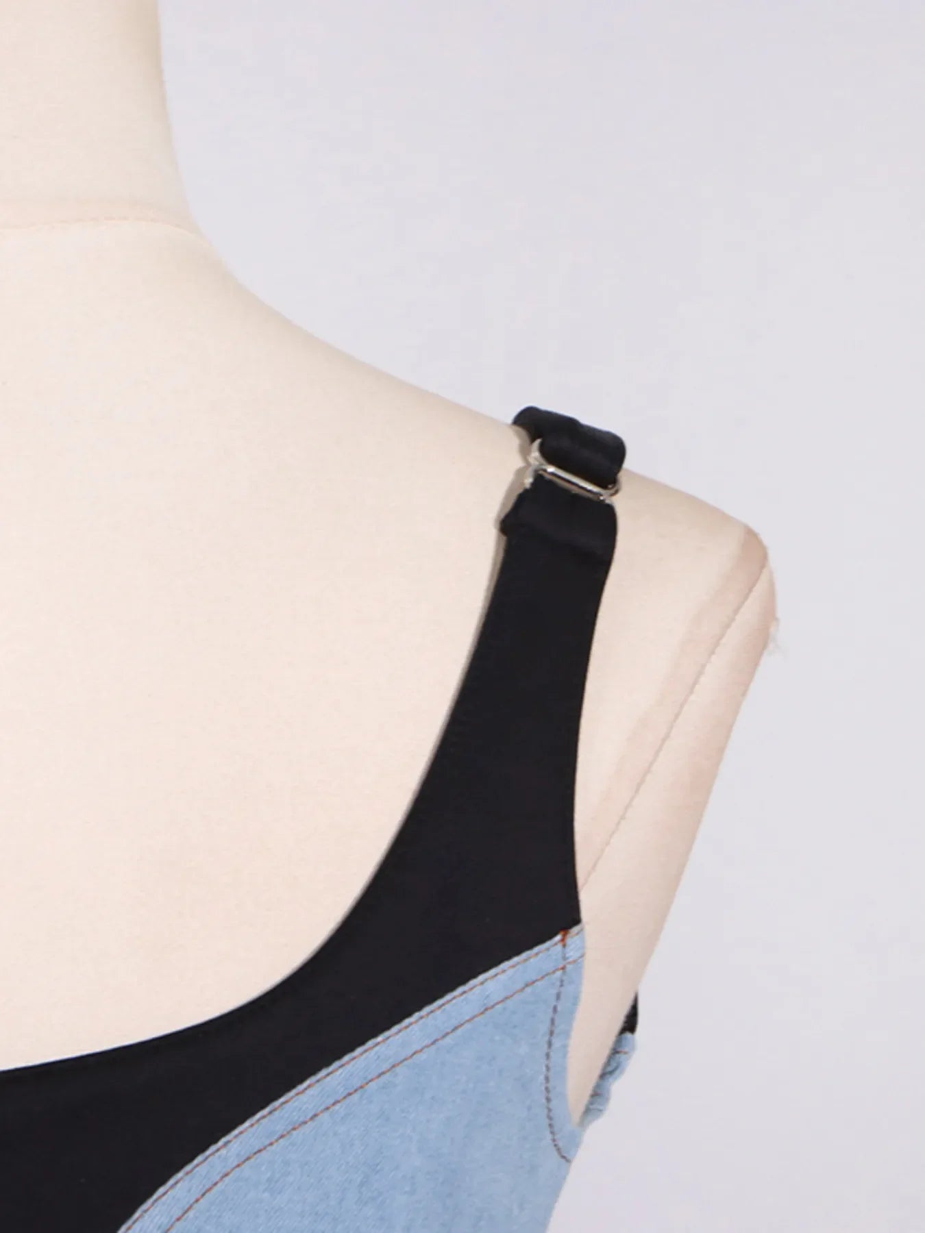 Contrast Adjustable Strap Denim Dress