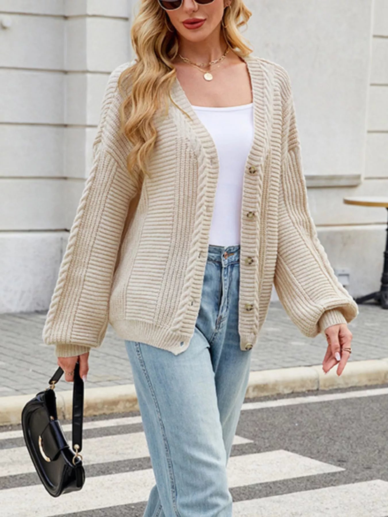 Cable Knit Button-Up Cardigan