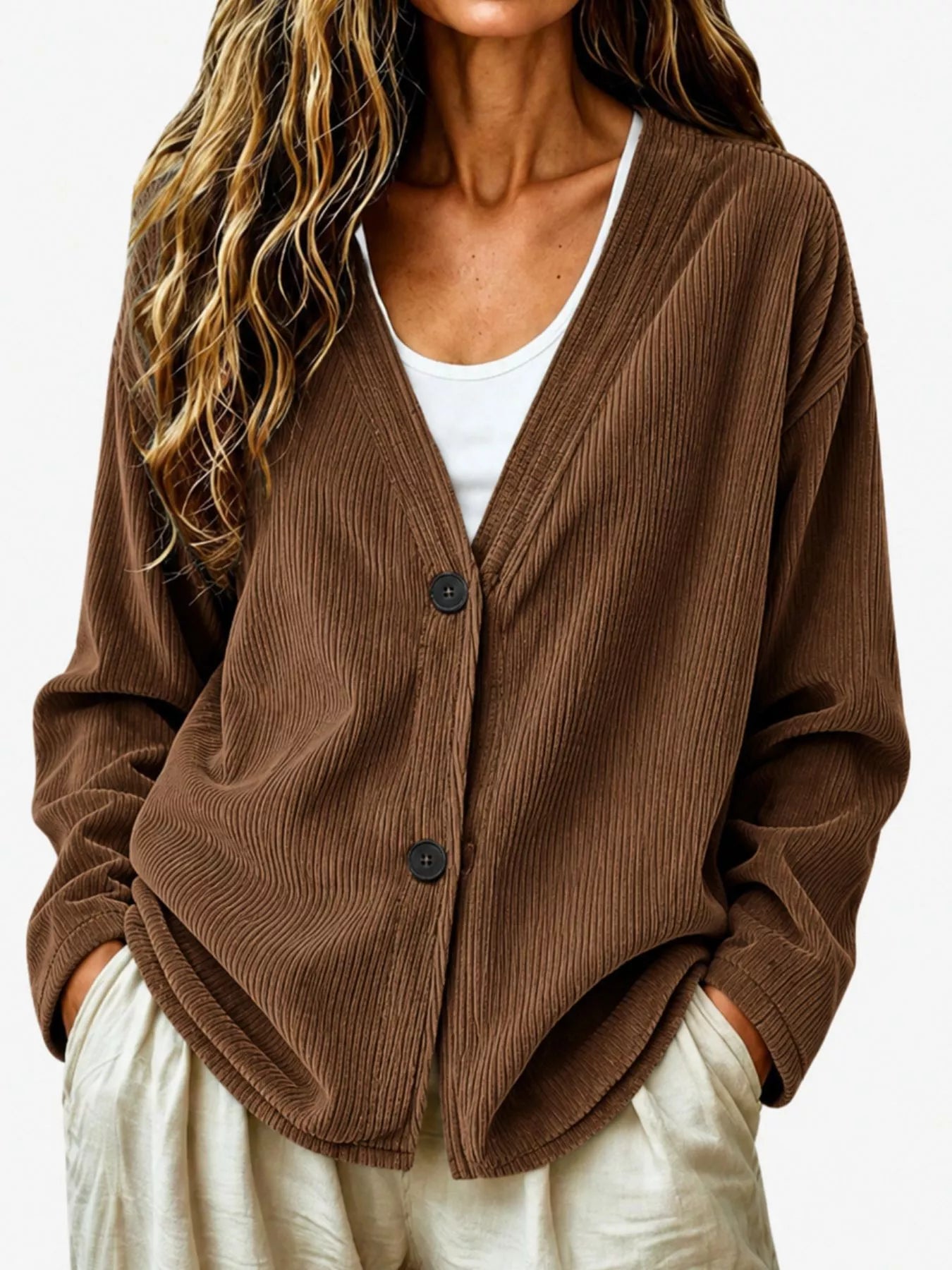 Casual Corduroy Button-Up Cardigan