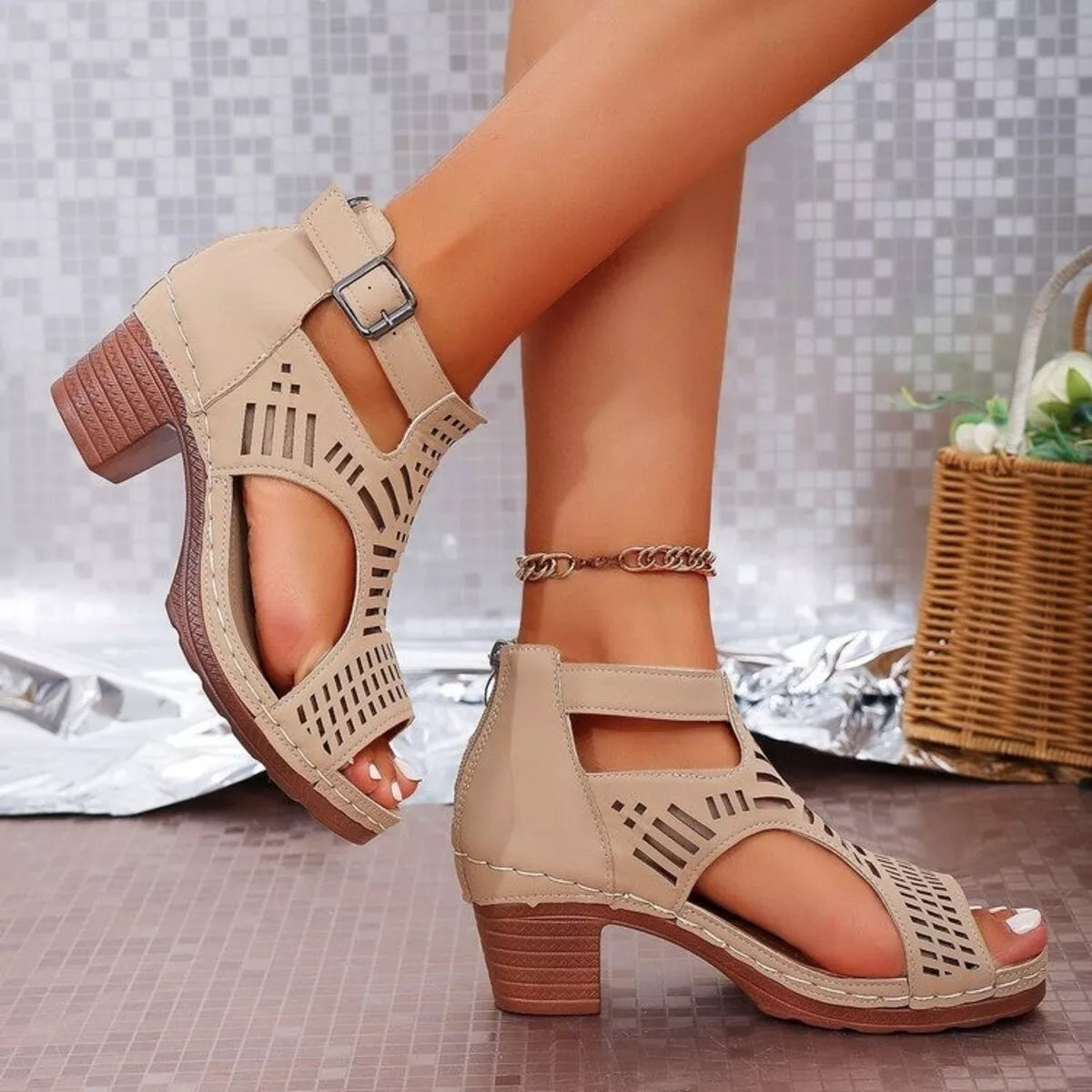Open Toe Block Heels Sandals