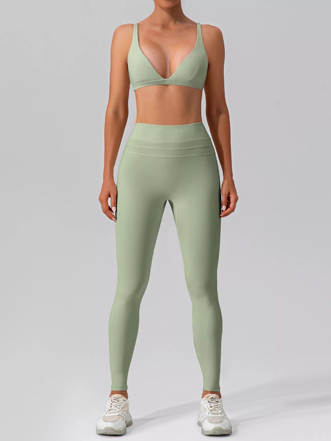 V-Neck Tank and High-Waisted Seamless Pants Active Set