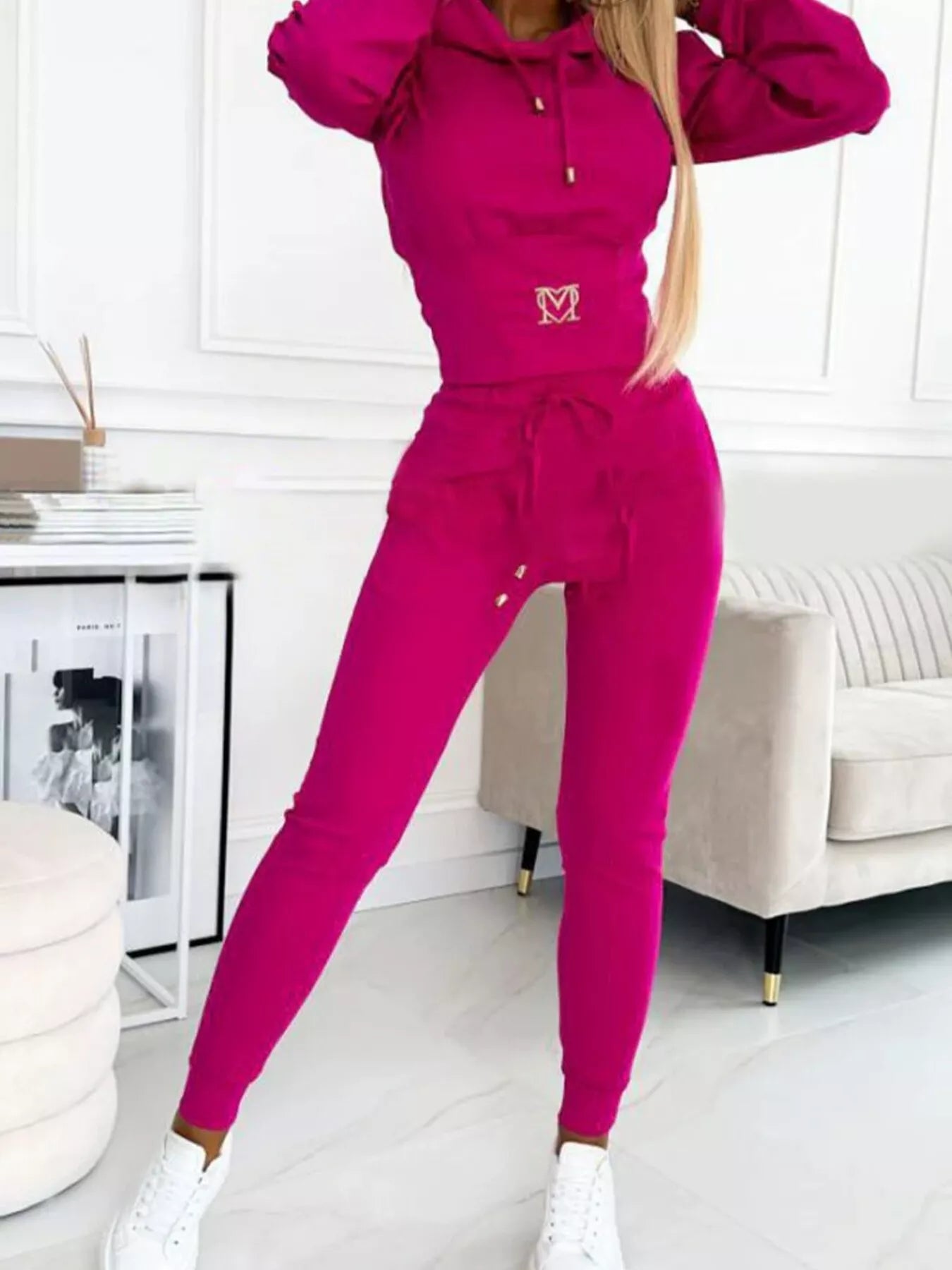 Full Size Drawstring Cropped Hoodie and Pants Set Plus Size