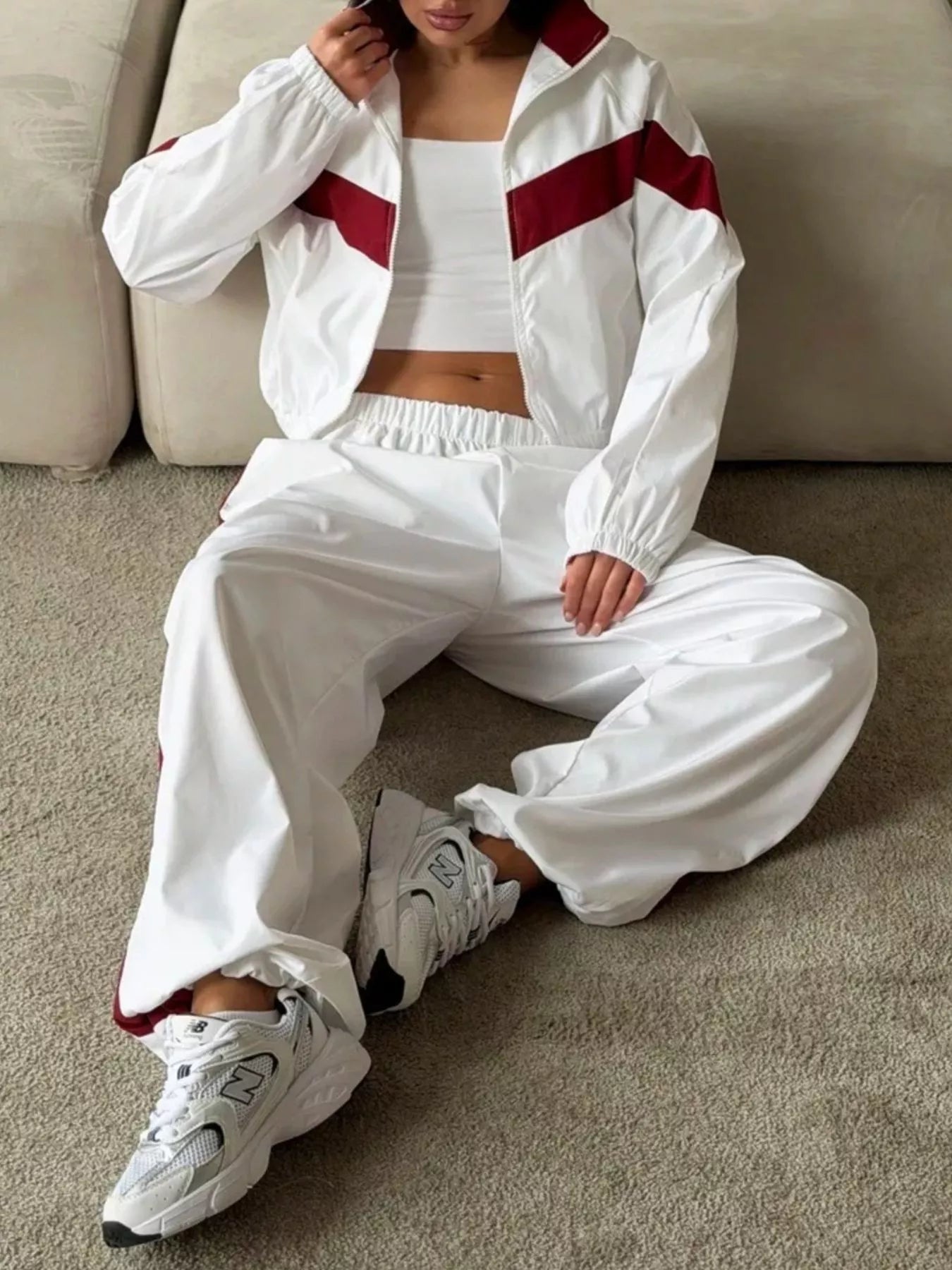 Color Block Zip Up Outerwear and Pants Set