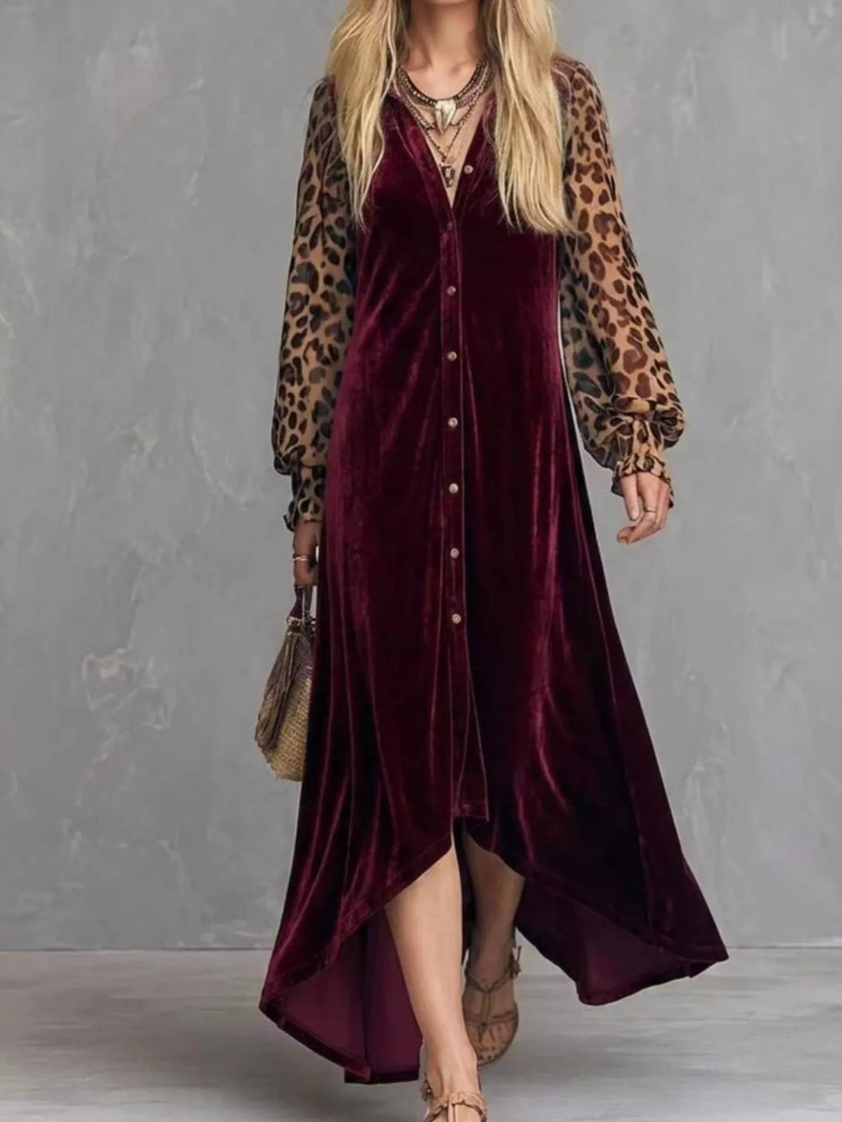 Leopard Velvet Button-Down Maxi Dress