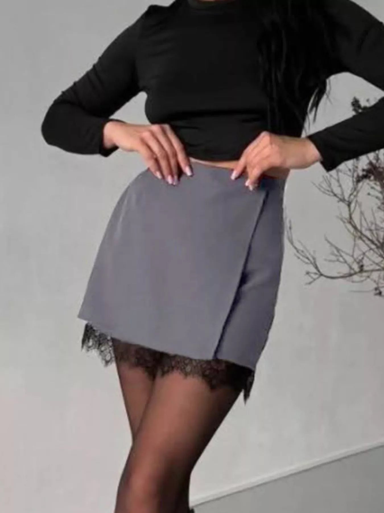 High-Waisted Lace Hem Skort