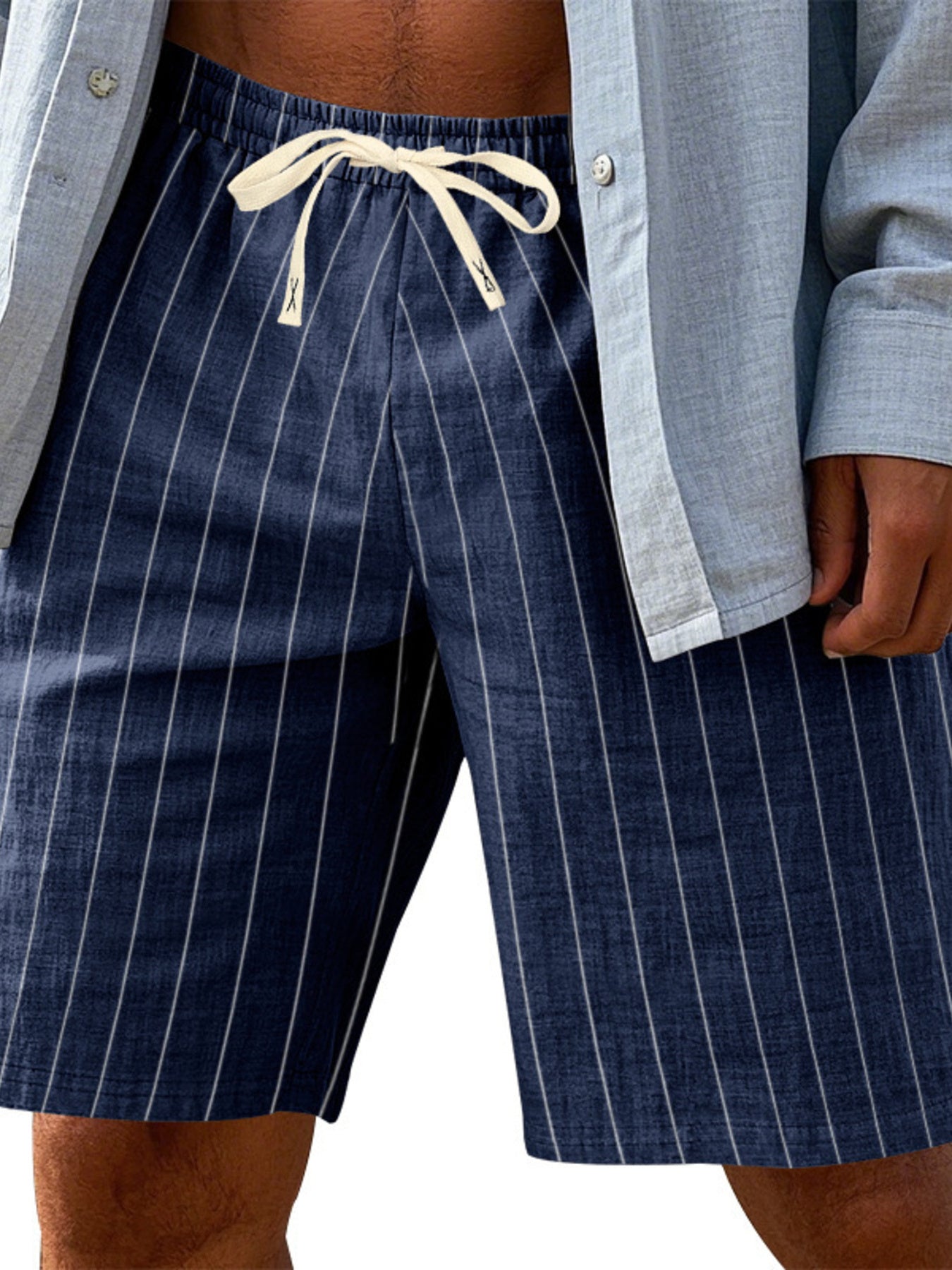 Men's Full Size Striped Drawstring Casual Shorts Plus Size