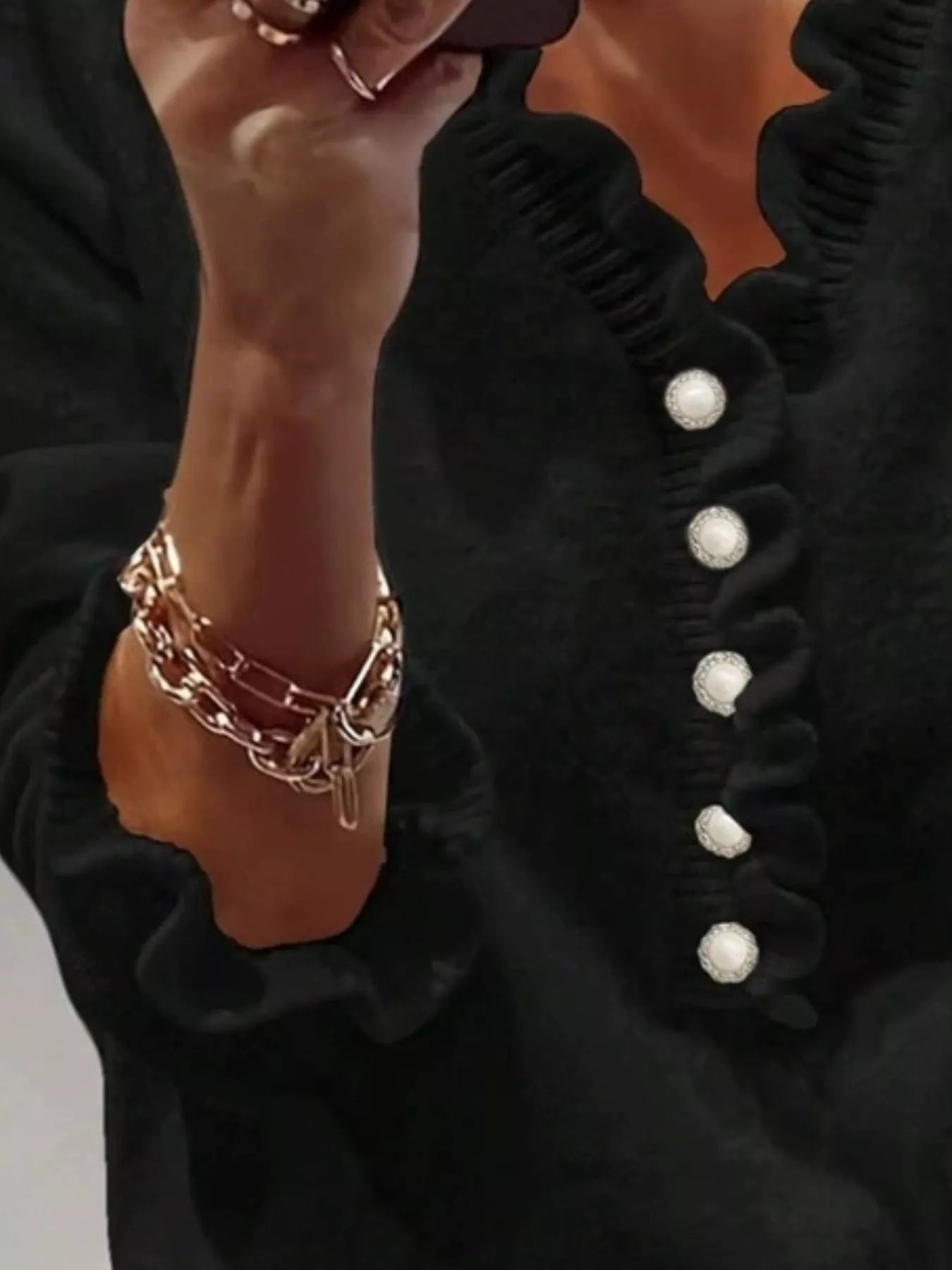 Ruffled Pearl Button Sweater