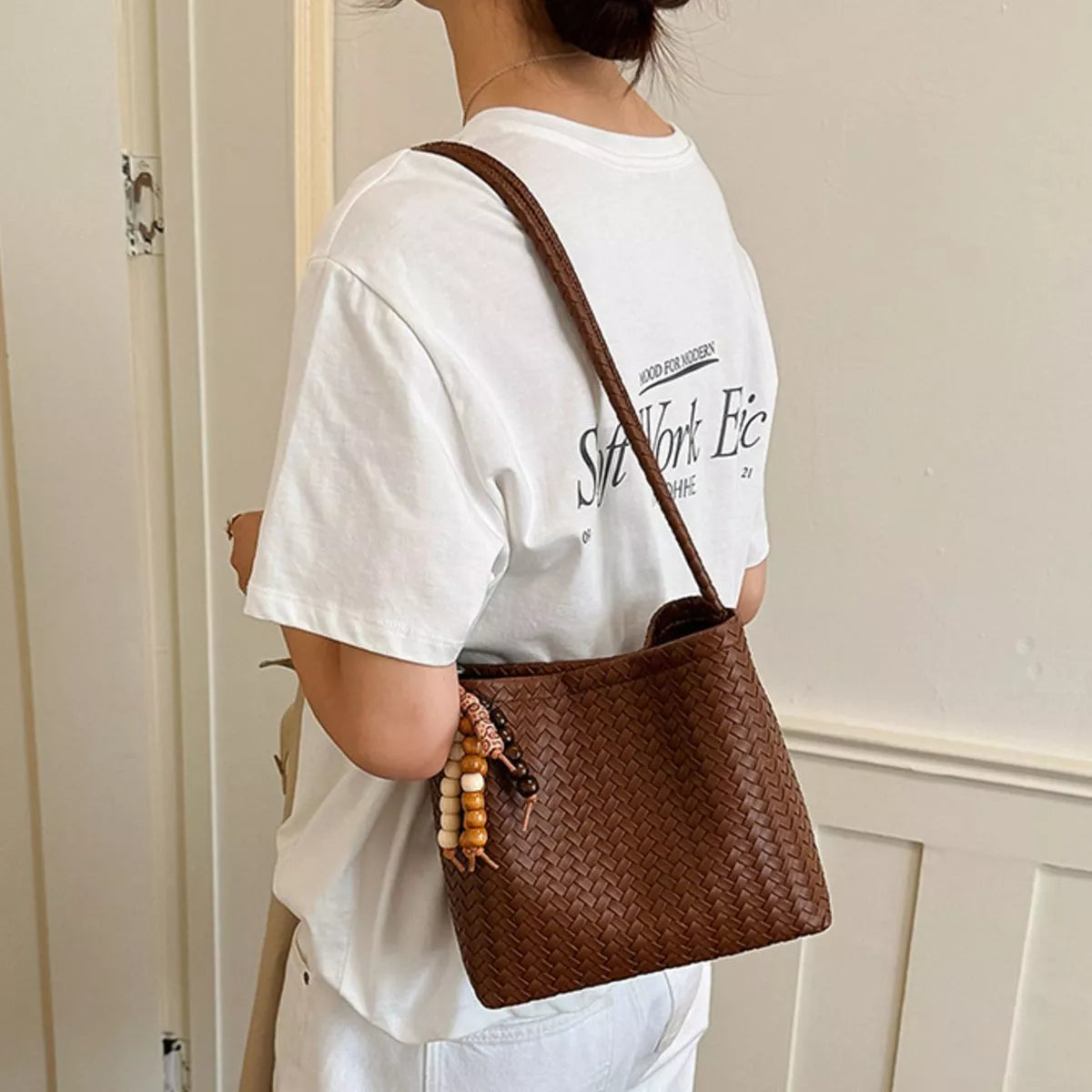 Woven Leather Shoulder Bag