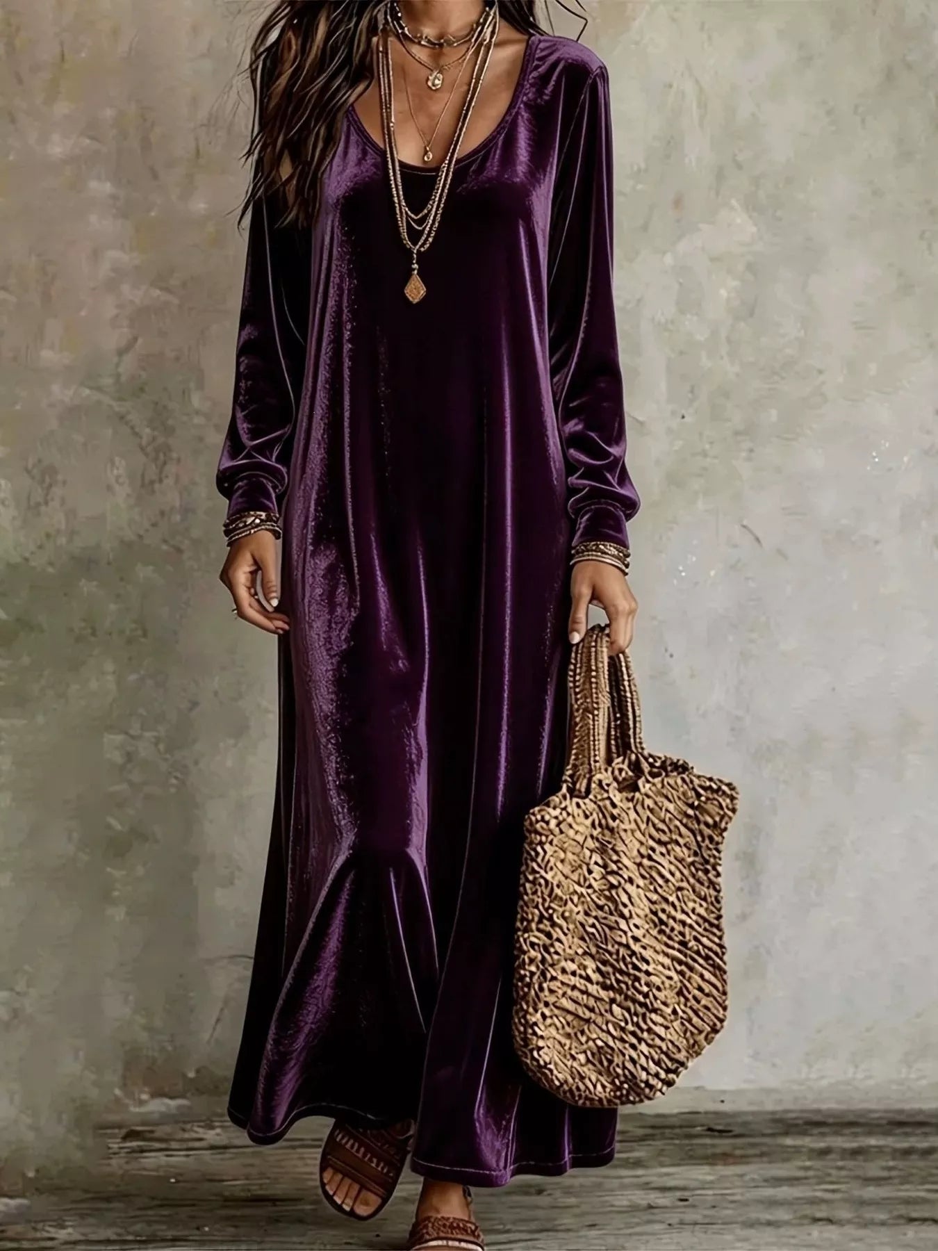 Velvet Maxi Dress with Flowy Hem