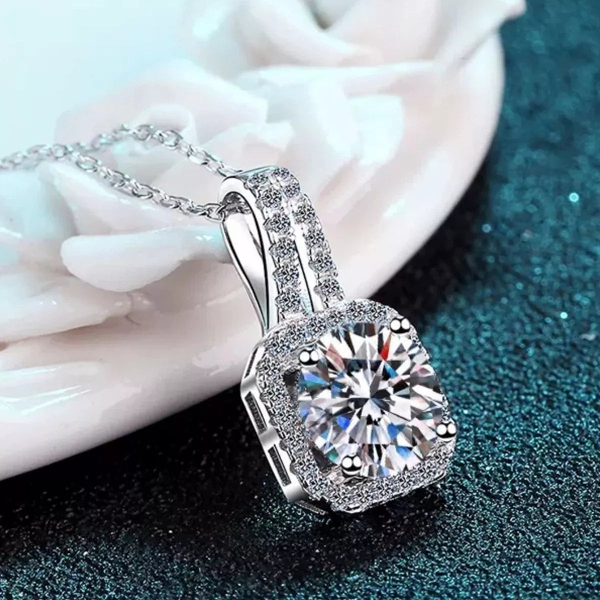 5 Carat Moissanite 925 Sterling Silver Pendant Necklace