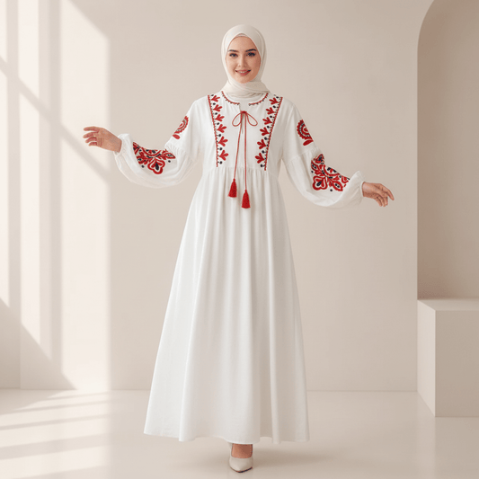 Bohemian Embroidered Linen-Look Maxi Dress(MS460)