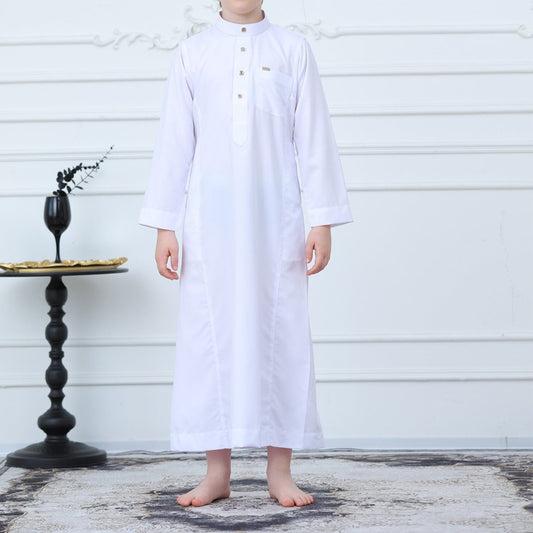 Boys' Classic White Thobe with Stand Collar(MKB027)