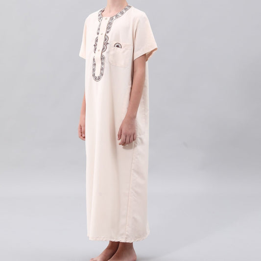 Boys' Embroidered Thobe with Chest Pocket(MKB026)