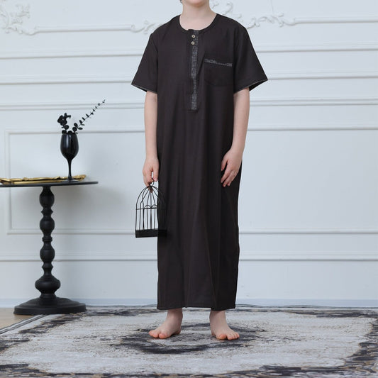 Boys' Embroidered Thobe with Zipper & Pockets(MKB028)