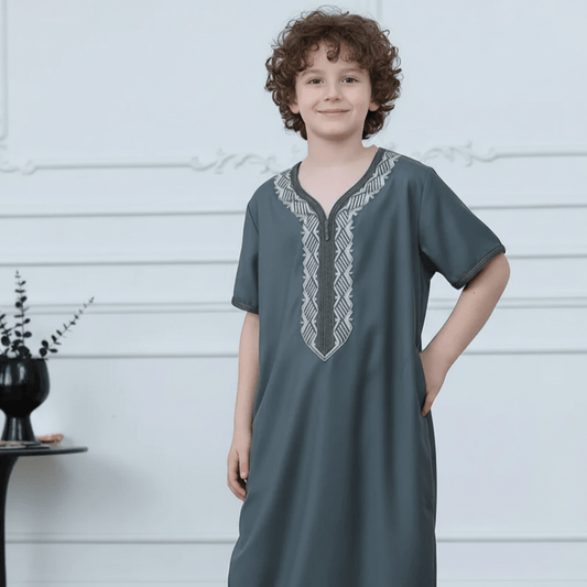 Boys Embroidered Zip-Front Thobe(MKB012)