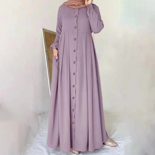 Button-Down Pleated Robe Maxi Dress | Loose Fit Modest Abaya (MA181)