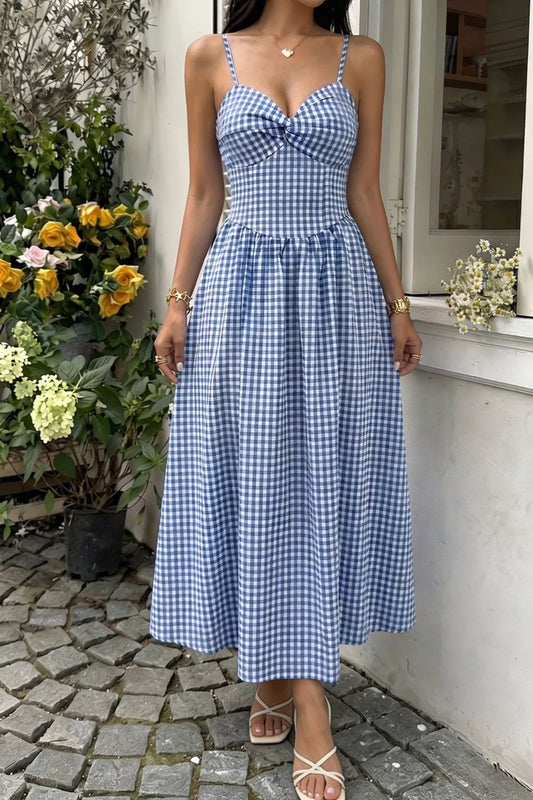 Gingham Knot Front Cami Midi Dress
