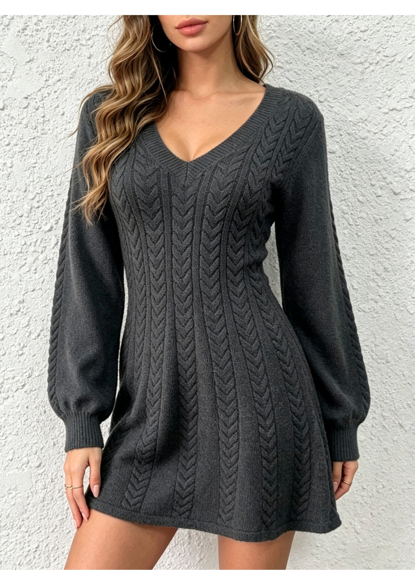 Women's V-Neck Cable-Knit Pullover Dress