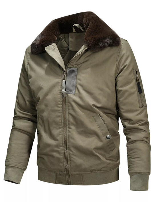 Men's Full Size Vintage Fur Collar Zip Up Jacket Plus Size
