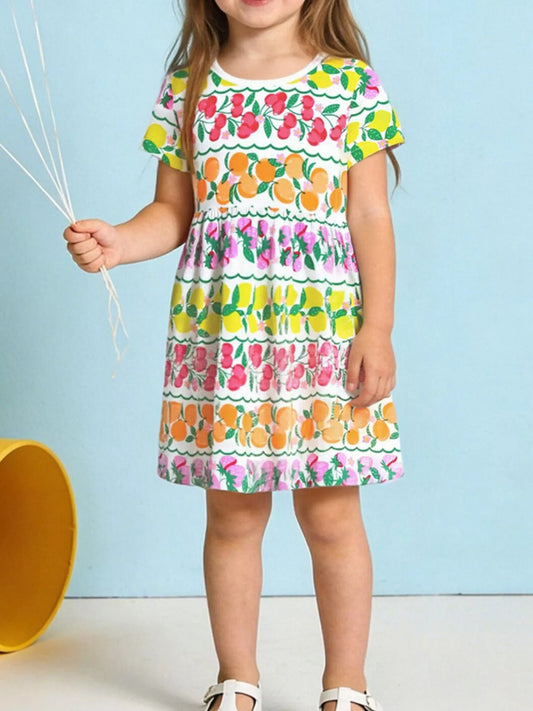 Children's Fruit Print Tiered Dress