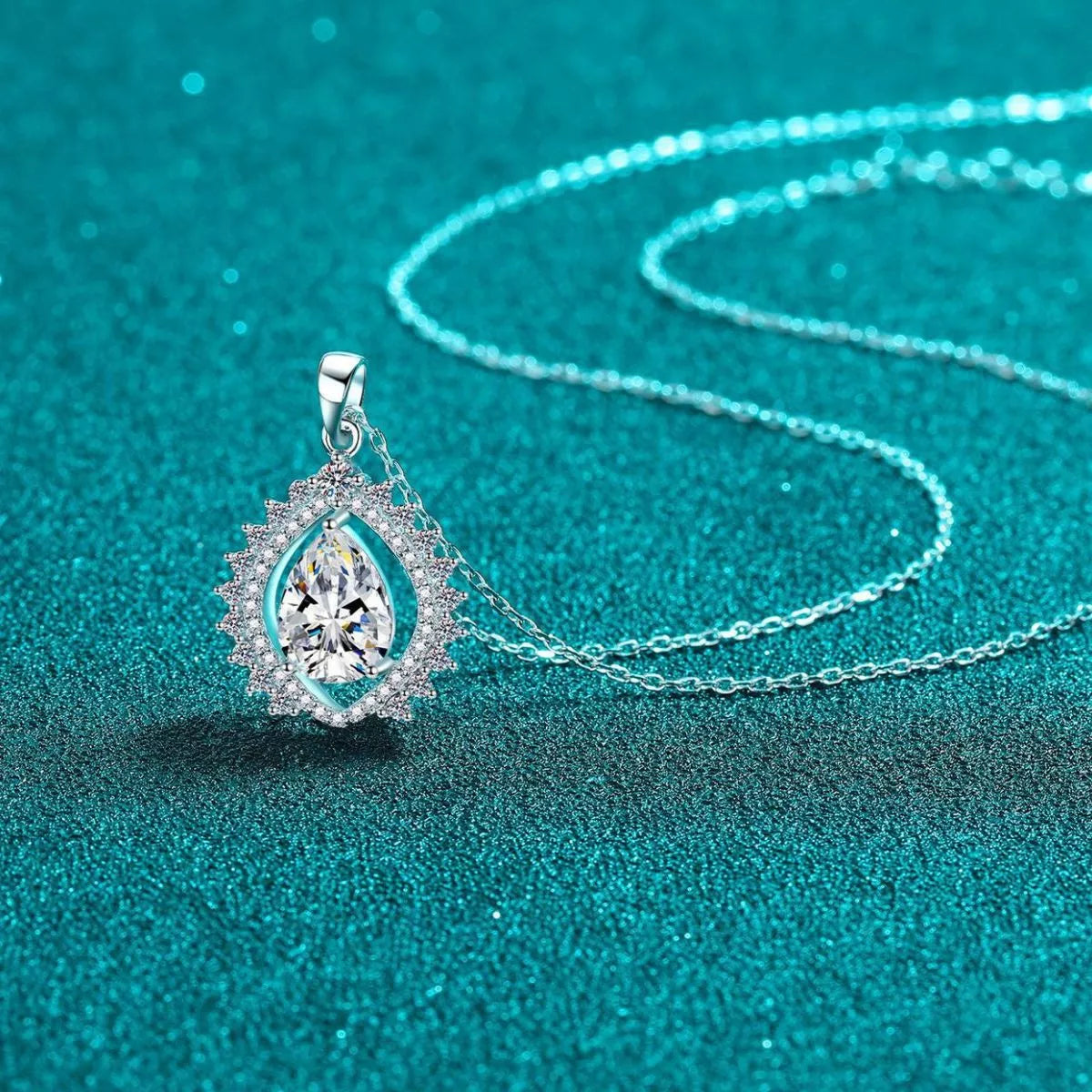 3 Carat 925 Sterling Silver Moissanite Teardrop Necklace