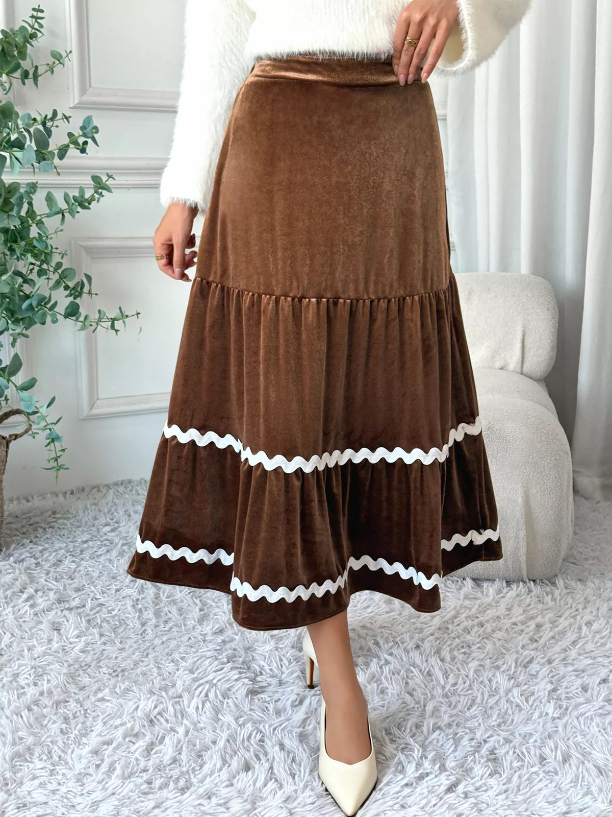 Velvet Tiered Midi Skirt