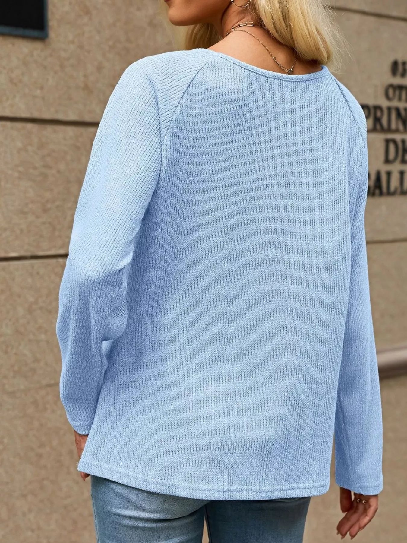Ribbed Knit Raglan Sleeve T-Shirt