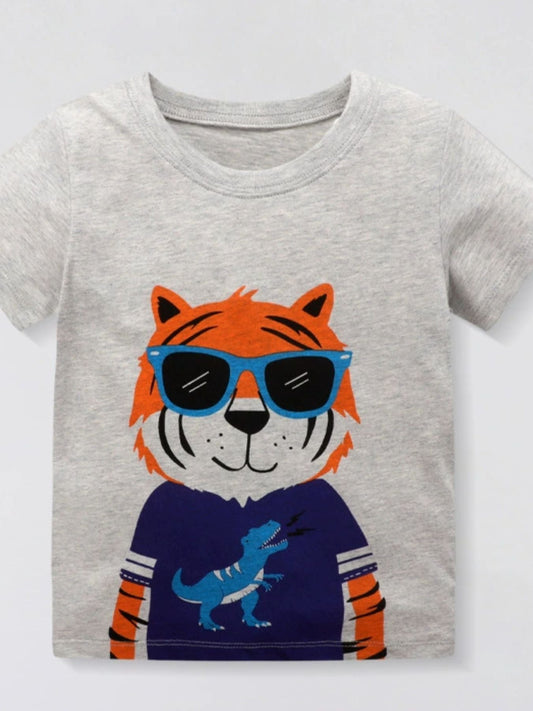 Children's Tiger Graphic Round Neck T-Shirt