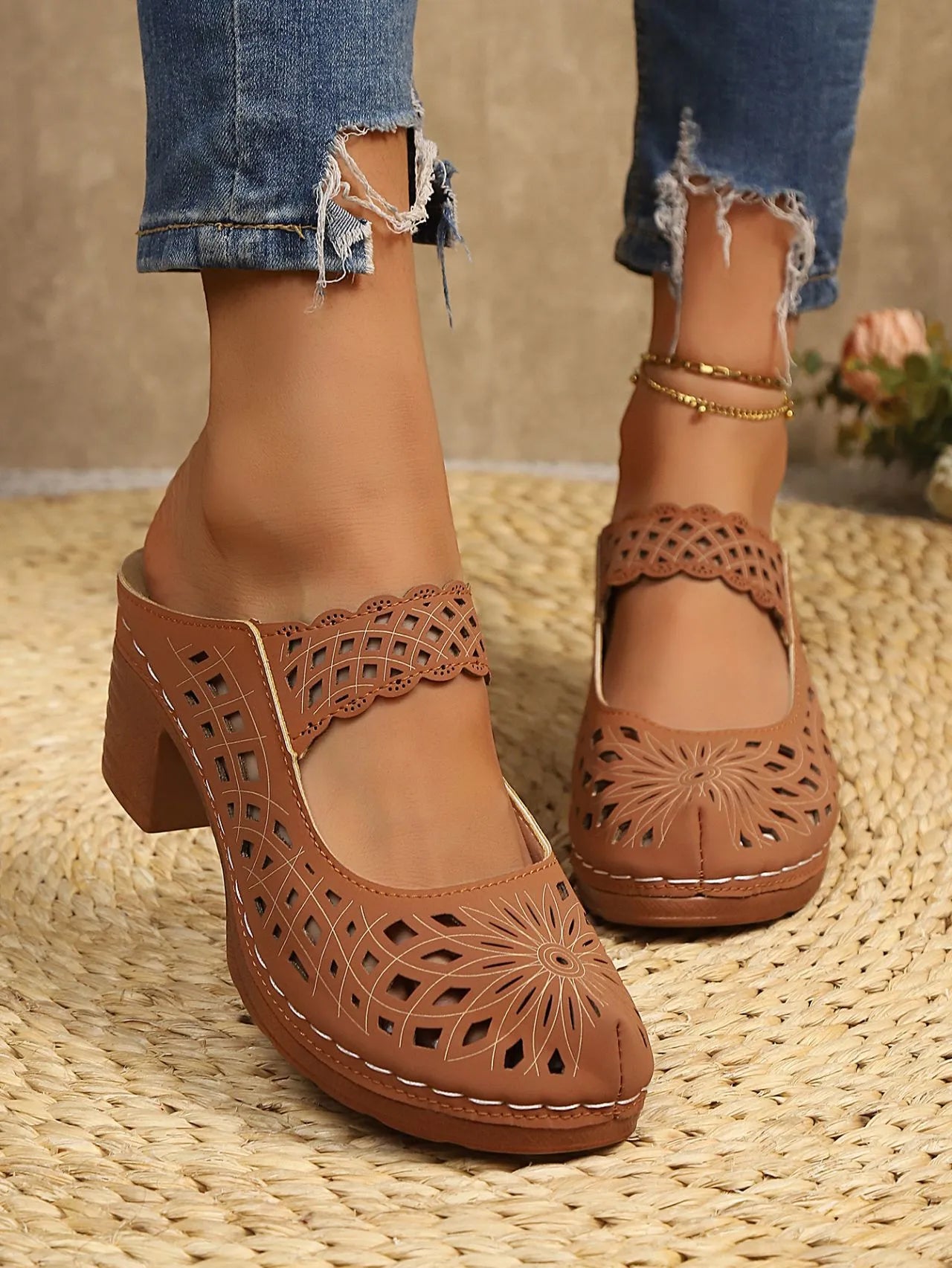 Cutout Block Heel Sandals