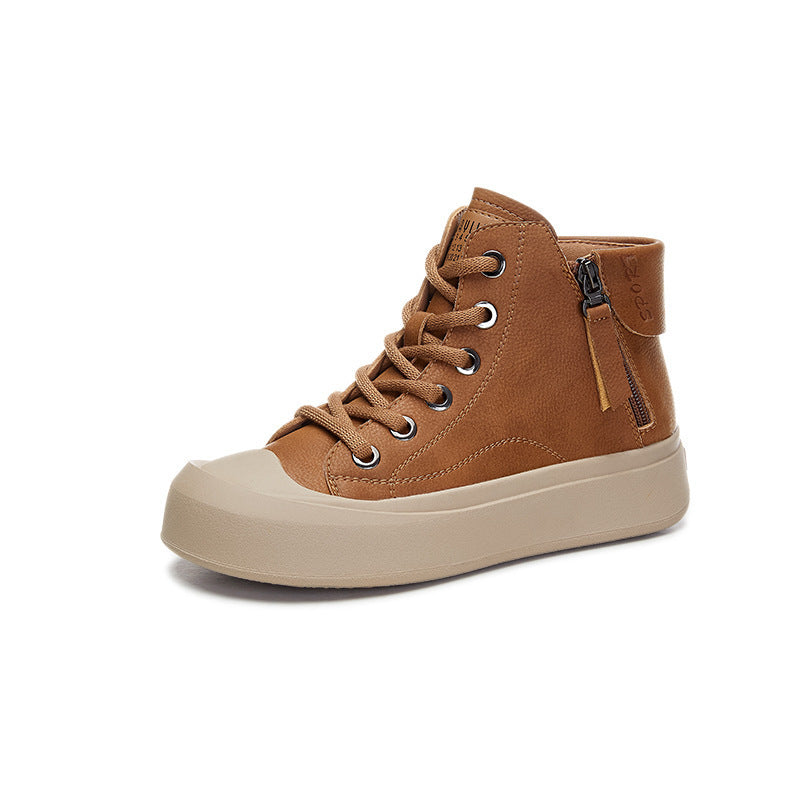 Women's High-Top Genuine Leather Vintage Flat Sneakers