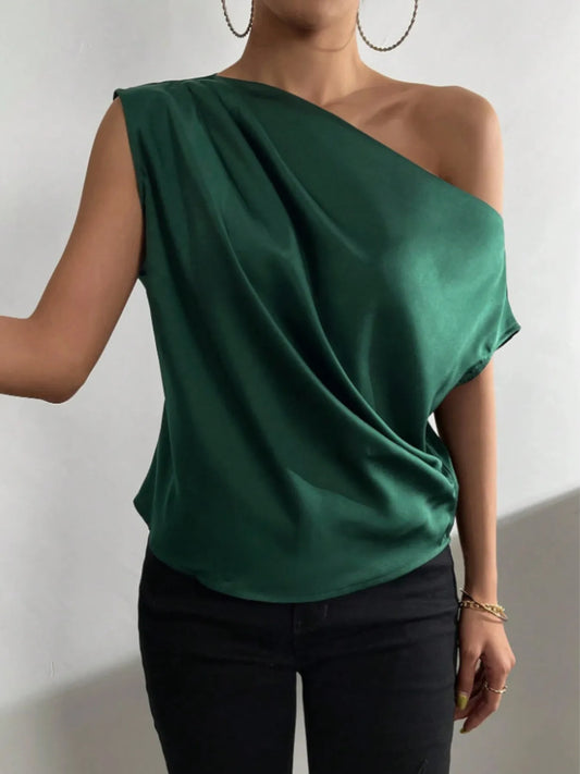 Asymmetrica One-Shoulder Draped Blouse