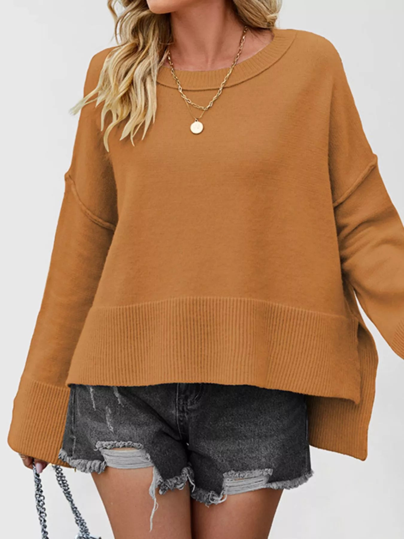 Dropped Shoulder Flare Sleeve Sweater