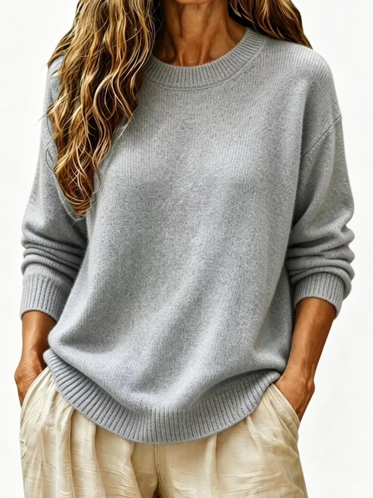Full Size Round Neck Dropped Shoulder Sweater Plus Size