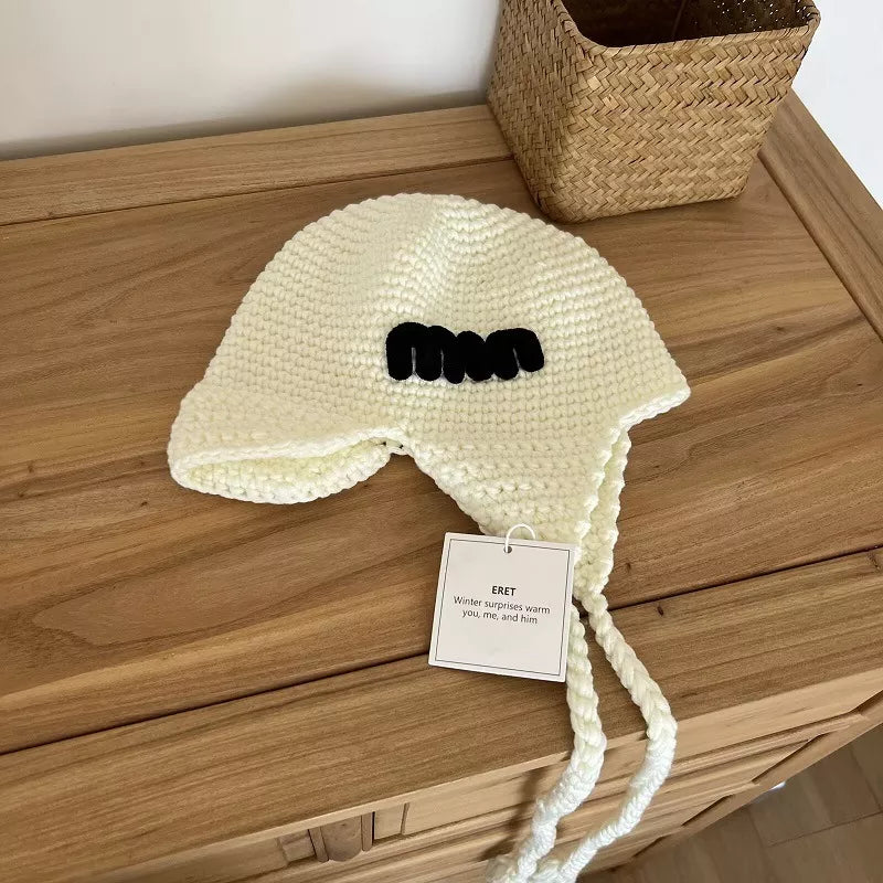 Handmade Knitted Earflap Hat with Tassels