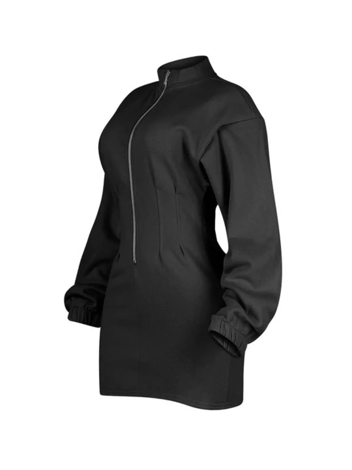Casual Zip-Up Long Sleeve Mini Dress