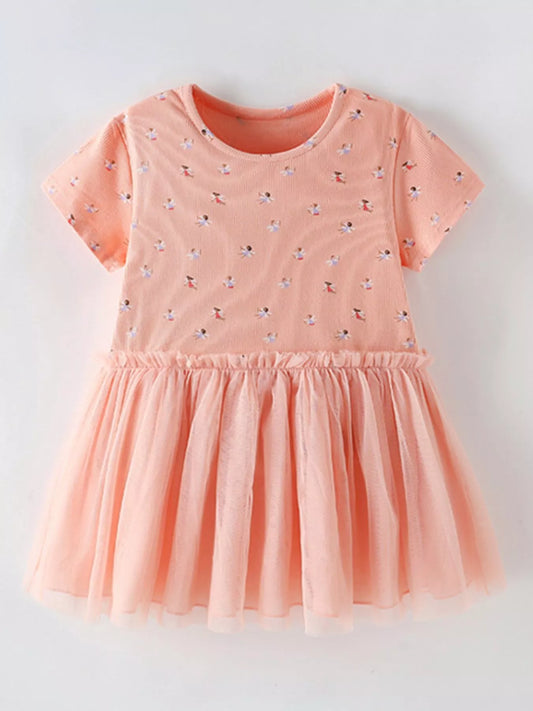 Children's Printed Tulle Layered Dress