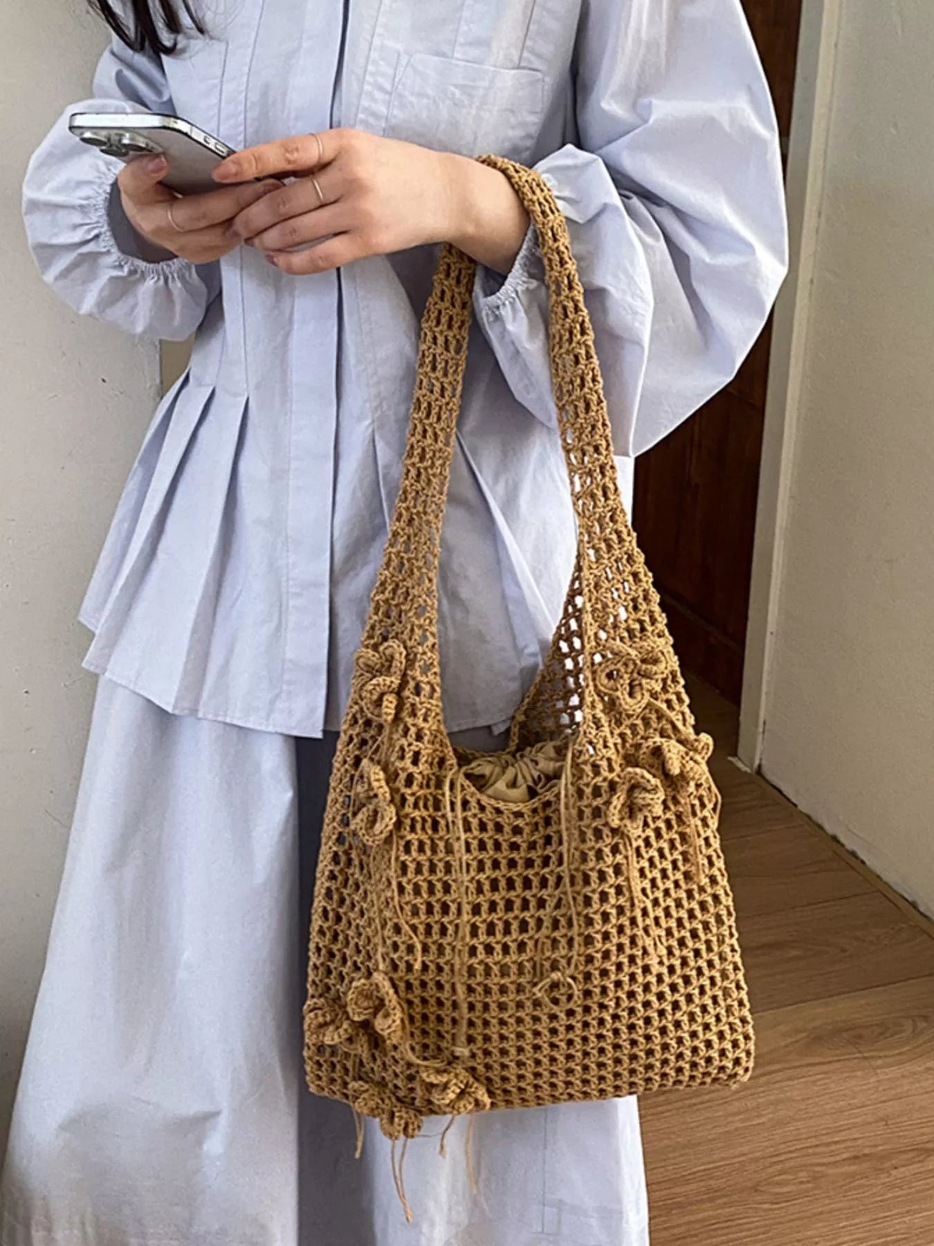 Crochet Flower Hobo Shoulder Bag
