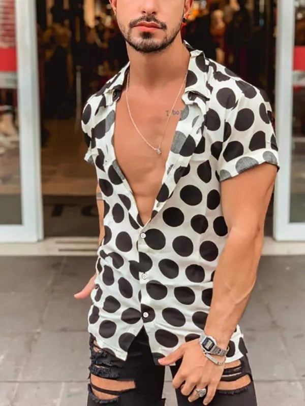 Men's Full Size Polka Dot Button Up Shirt Plus Size