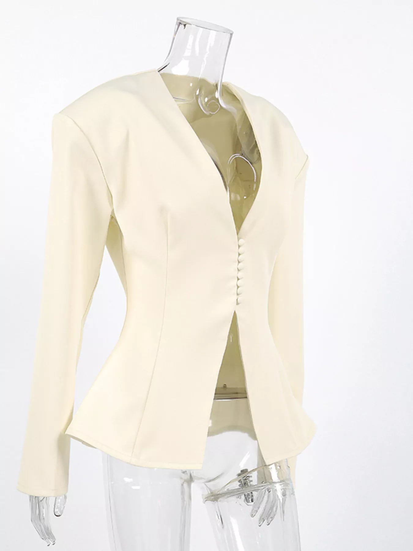 V-Neck Button-Up Blazer with Structured Shoulders