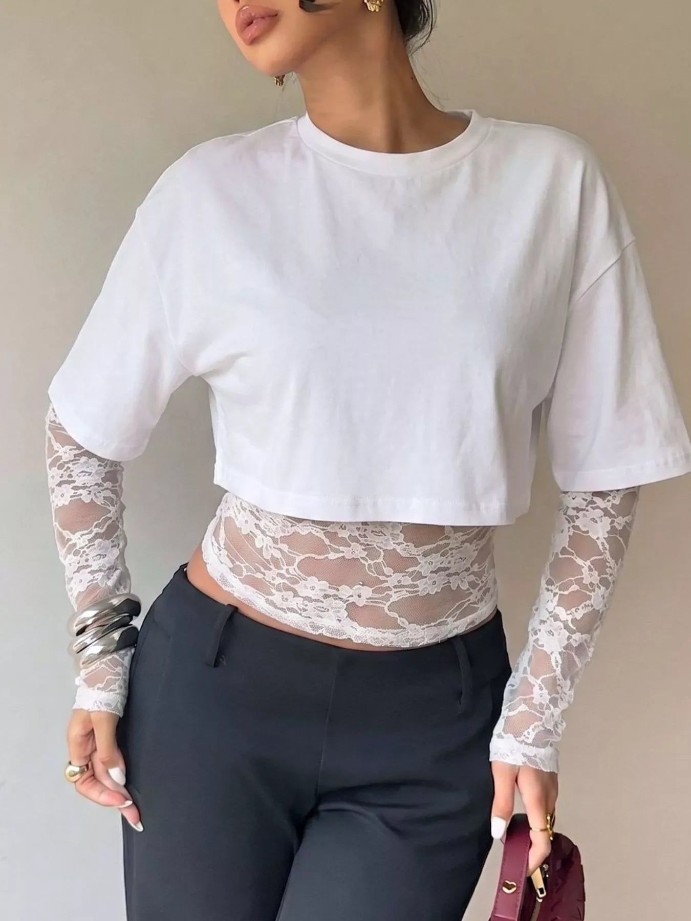Lace Patchwork Short Sleeve T-Shirt