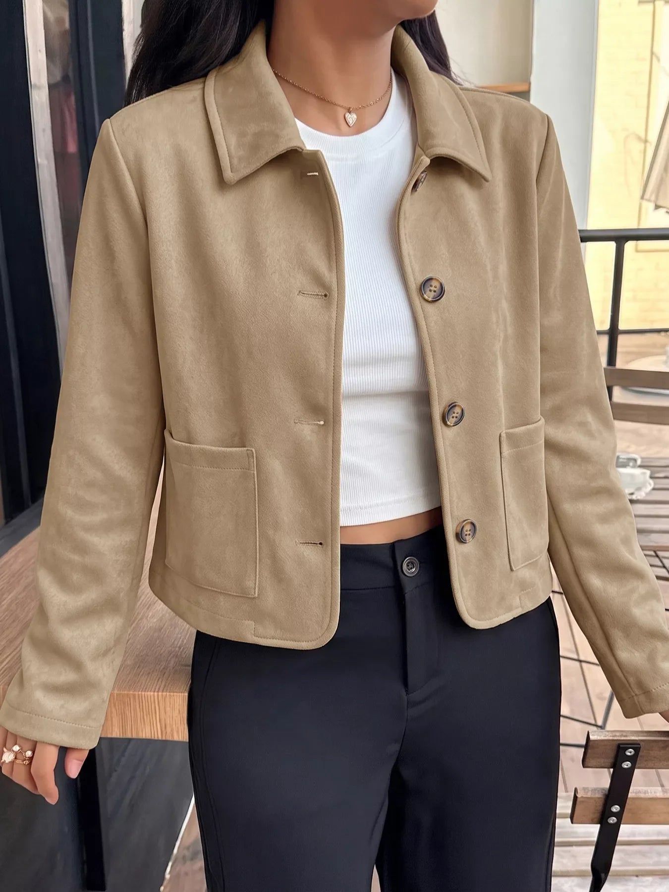 Collared Neck Button Up Jacket