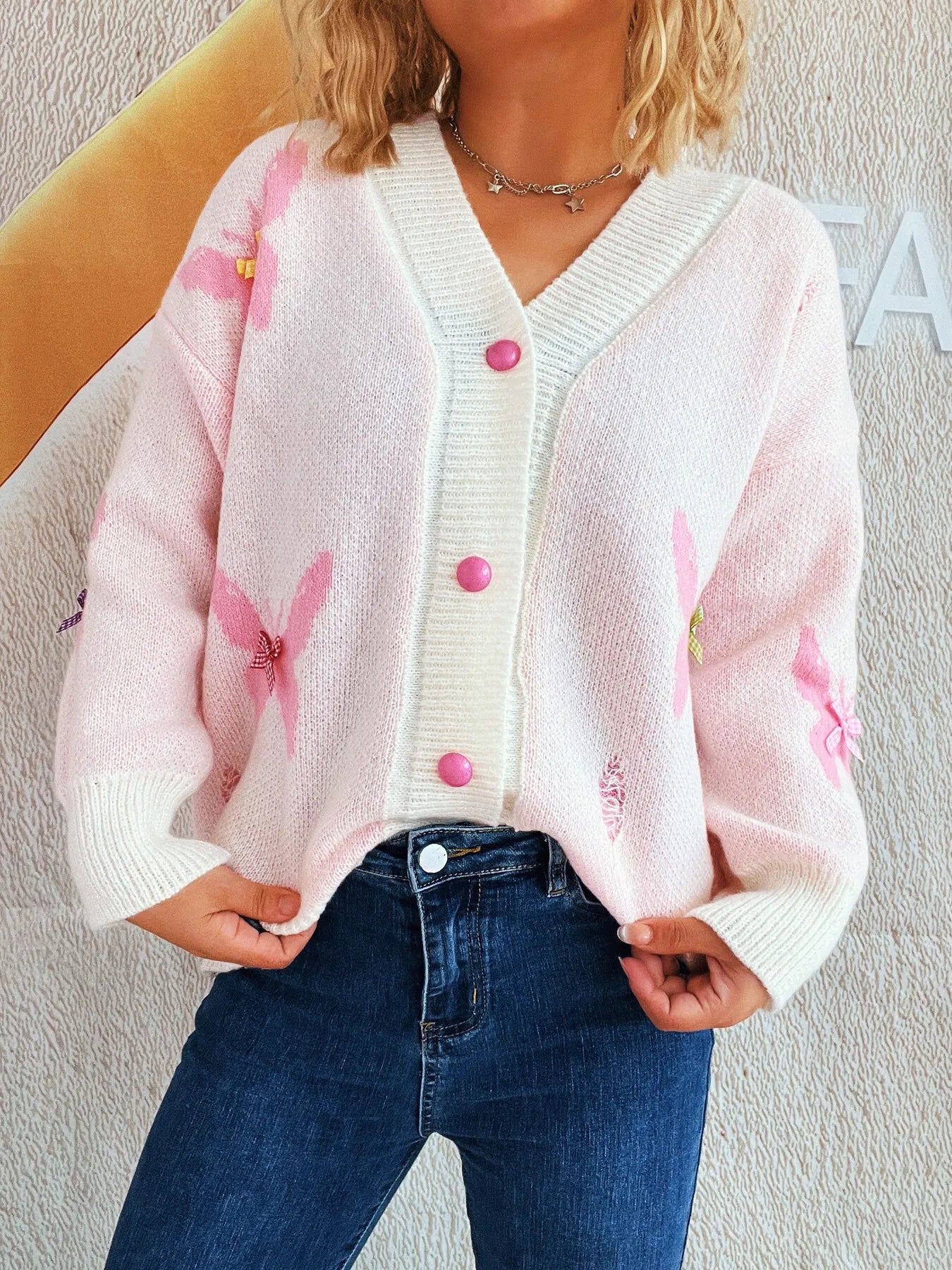 Butterfly Button Up Long Sleeve Cardigan